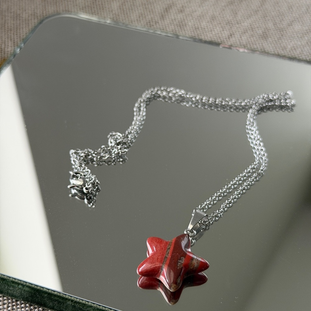 Silver and Red Star Pendant Necklace